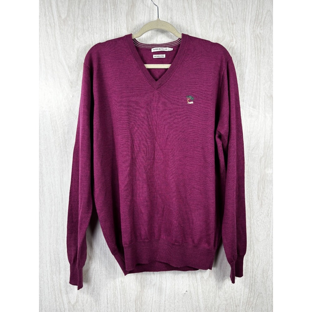 Peter Millar Merino Wool Sweater Mens L Magenta Crown Logo Golf Preppy Luxury